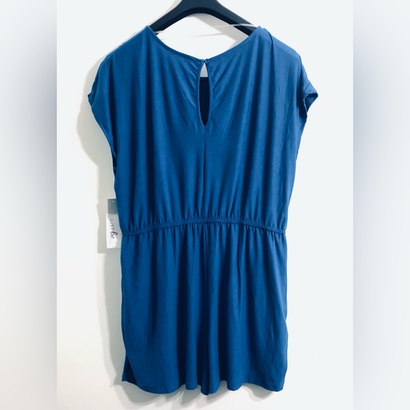 Women’s Romper two side pockets short sleeves pull in blue. Plus 3X - Picture 2 of 3